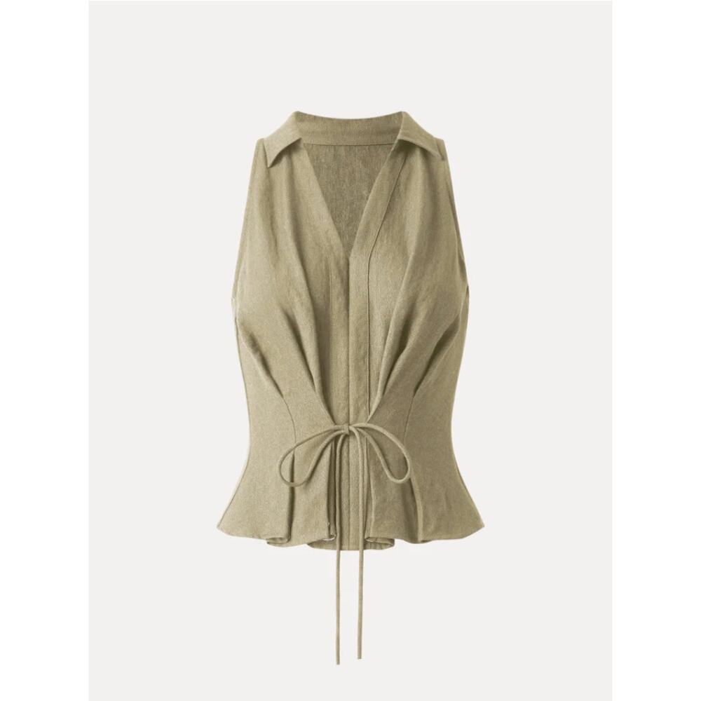 OGL Ecru EU Linen Tie-Frt Peplum Blouse-PRICE FIRM. Already losing $ on it.